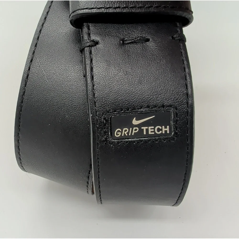 Nike Golf Grip Tech Belt Black Genuine Leather Big Swoosh Metal Buckle Mens 34